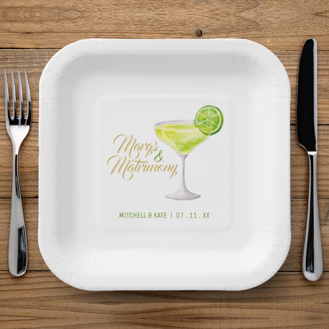 Plato De Papel Margs & Matrimony Green & Gold Bridal Shower (Margs & Matrimony Green & Gold Bridal Shower Paper Plates
)