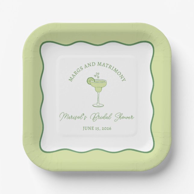 Plato De Papel "Margs & Matrimony" Lime Margarita Bridal Shower (Anverso)