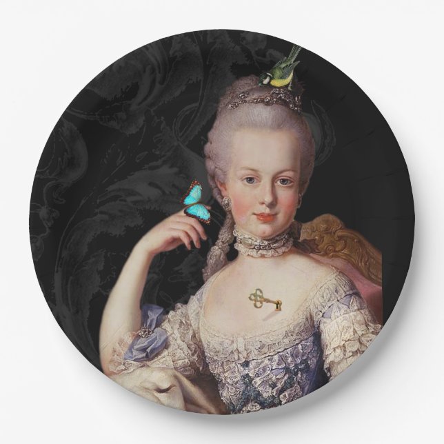 Plato De Papel Marie Antoinette, negra con cerradura y llave (Anverso)