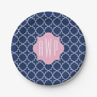 Marina de guerra Quatrefoil + Monograma rosado