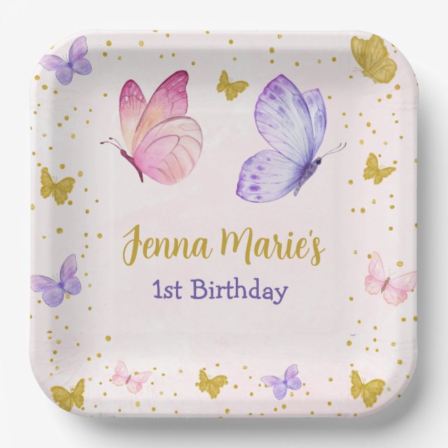 PLATO DE PAPEL MARIPOLA DE BOTTERFLY KISSES PINK & PURPLE PRIMER  (Anverso)