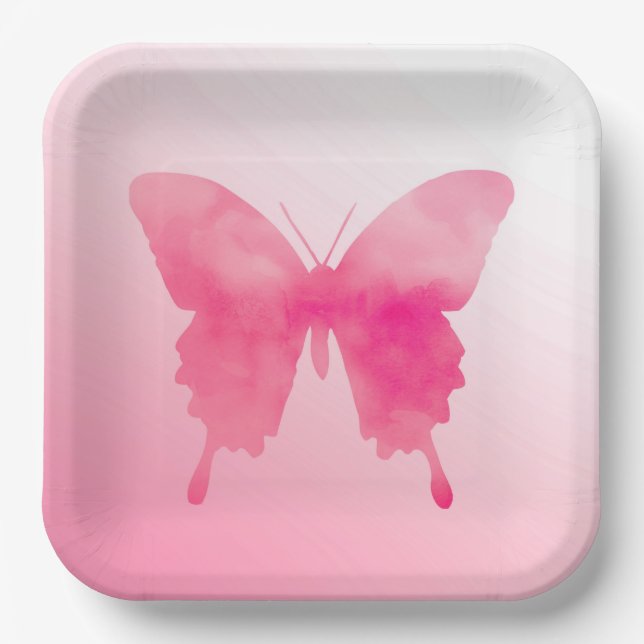 Plato De Papel Mariposa acuarela - Fuchsia y rosa (Anverso)