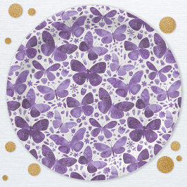 Plato De Papel Mariposa acuarela morado