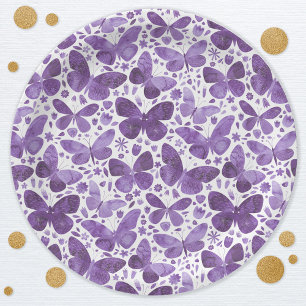 Plato De Papel Mariposa acuarela morado