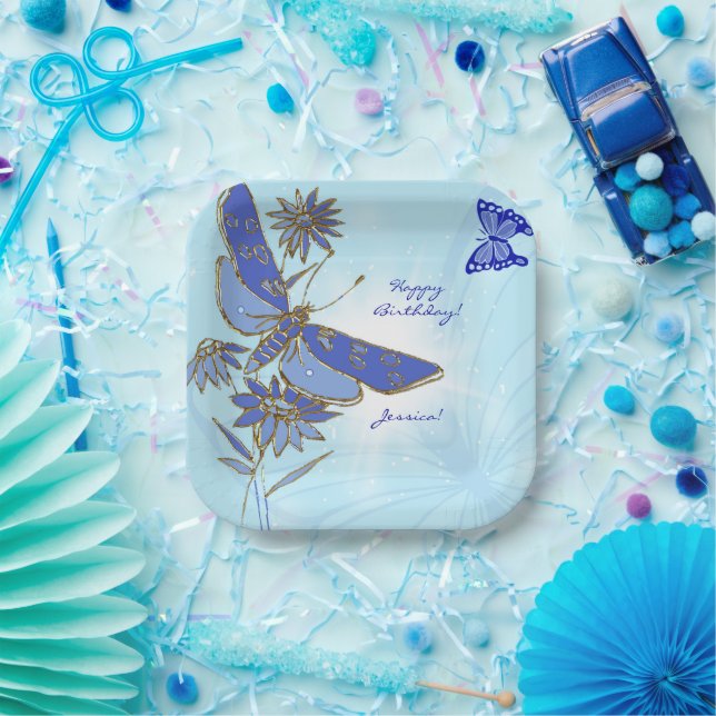 Plato De Papel Mariposa Azul (Fiesta)
