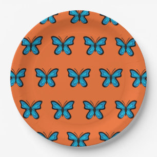 Plato De Papel Mariposa azul