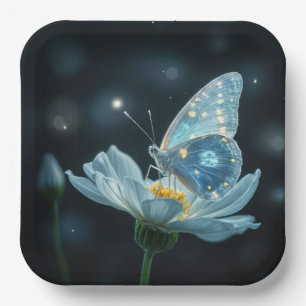 Plato De Papel Mariposa azul en una luna