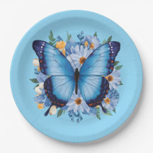 Mariposa Azul Grácil en Floral