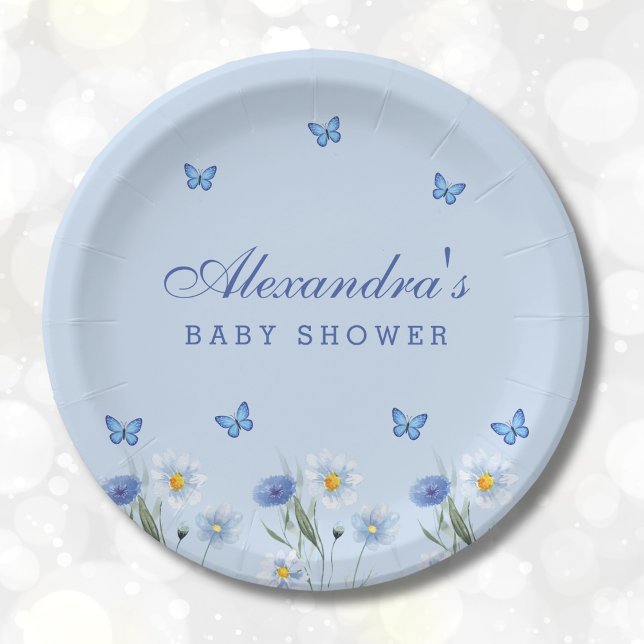 Plato De Papel Mariposa azul turca Boho Wildflower Baby Shower (Subido por el creador)