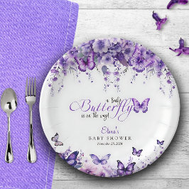 Plato De Papel Mariposa Baby Shower Elegant Purple Floral
