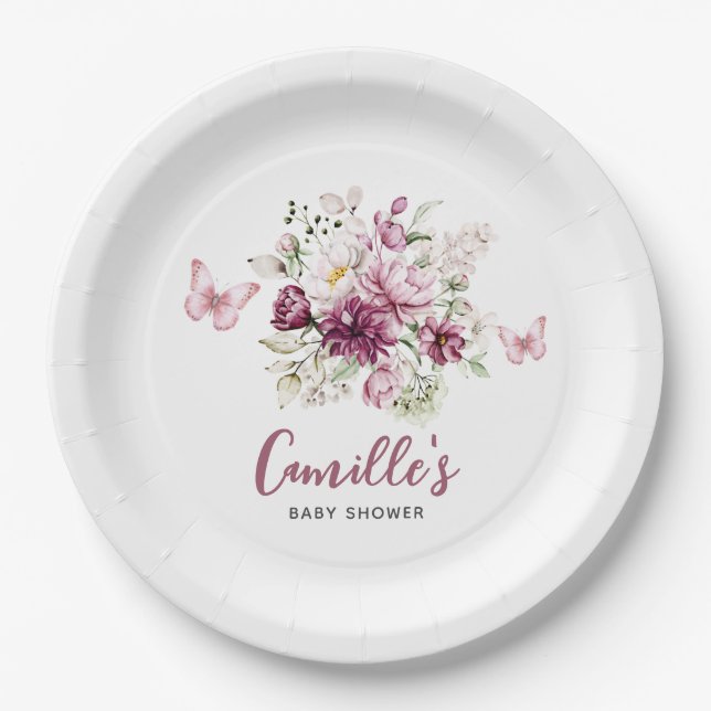 Plato De Papel Mariposa Baby Shower Floral (Anverso)