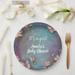 Plato De Papel Mariposa Baby Shower Purple