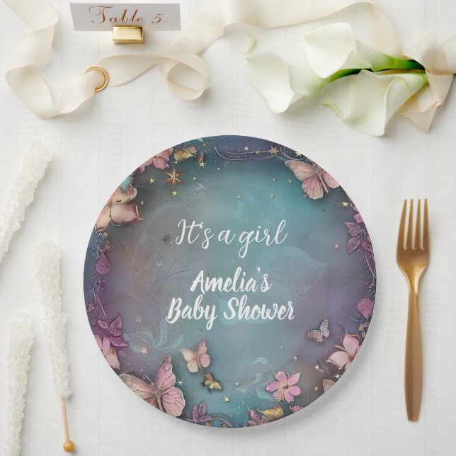 Plato De Papel Mariposa Baby Shower Purple (Boda)