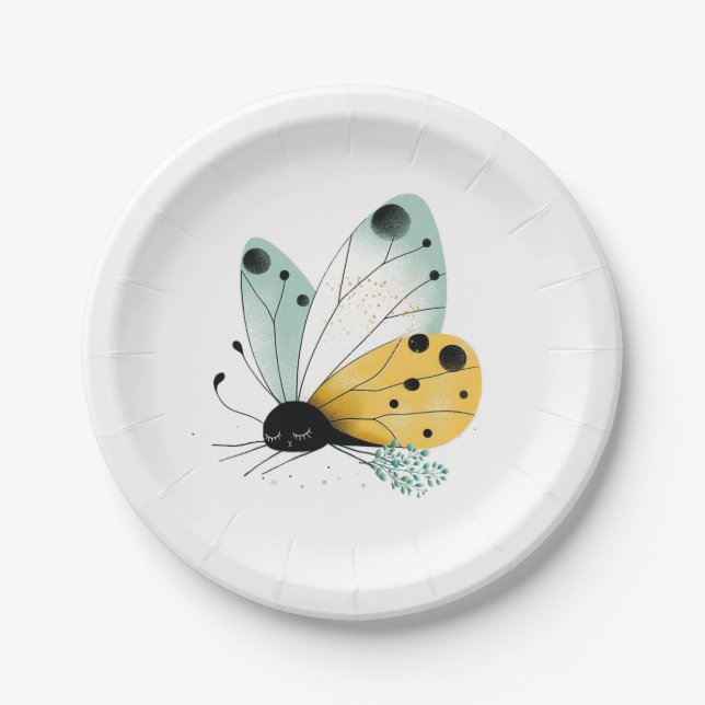 Plato De Papel Mariposa Caprichosa Soñolienta (Anverso)