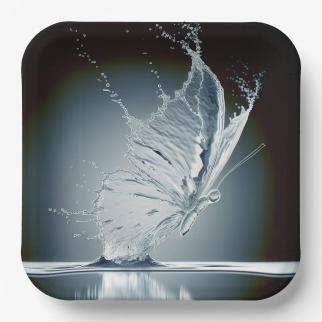 Plato De Papel Mariposa creando una salpicadura de agua (Anverso)