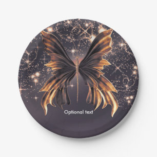 Plato De Papel Mariposa de Fantasía Brillo Dorado