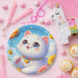 Plato De Papel Mariposa de gato blanco