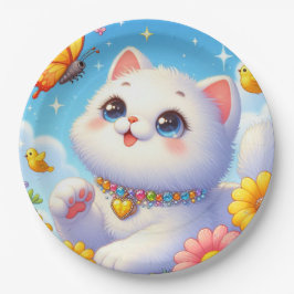 Plato De Papel Mariposa de gato blanco