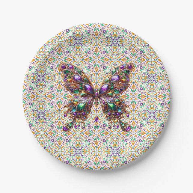 Plato De Papel Mariposa de Mardi Gras (Anverso)