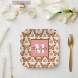 Plato De Papel Mariposa de verano retro | Placas monográficas