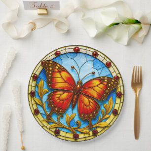 Plato De Papel mariposa de vidriera emplomada