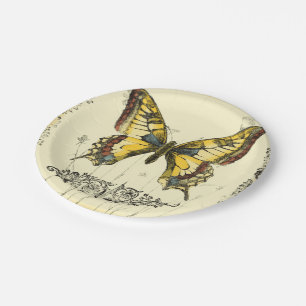 Plato De Papel Mariposa decorativa con flores silvestres