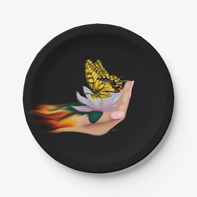 Plato De Papel Mariposa en Lotus Bloom (Anverso)