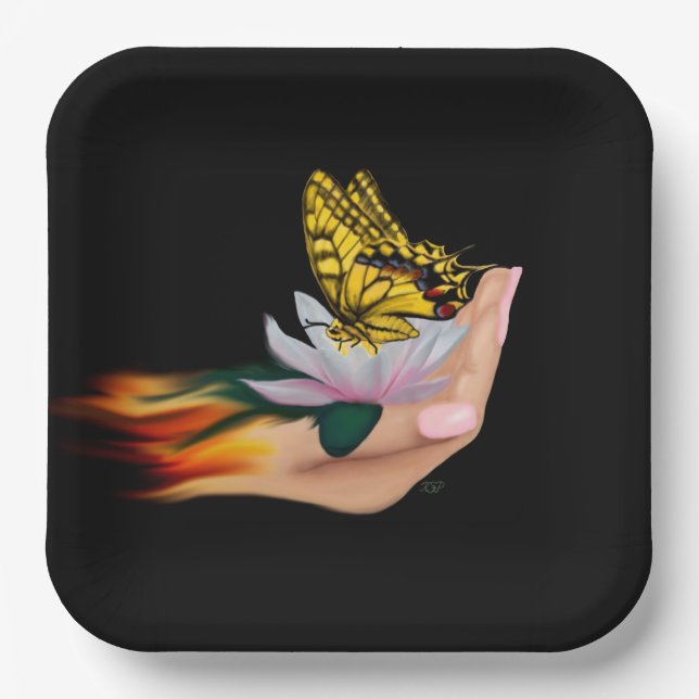 Plato De Papel Mariposa en Lotus Bloom (Anverso)