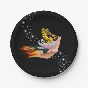 Plato De Papel Mariposa en Lotus Bloom con estrellas