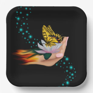 Plato De Papel Mariposa en Lotus Bloom con estrellas