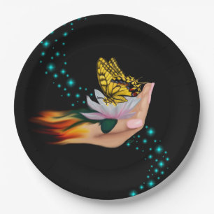 Plato De Papel Mariposa en Lotus Bloom con estrellas