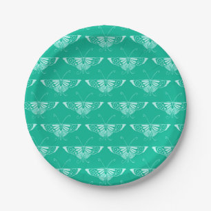 Plato De Papel Mariposa estilizada Art Déco - turquesa y aqua
