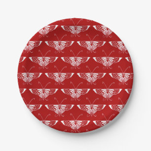 Plato De Papel Mariposa estilo Art Deco - rojo oscuro y blanco