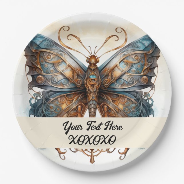 Plato De Papel Mariposa fiesta Steampunk (Anverso)