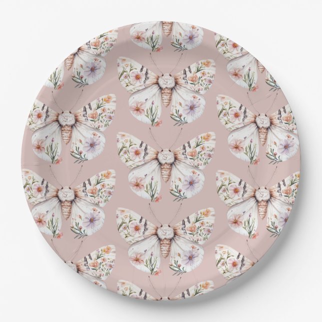 Plato De Papel Mariposa Floral Boho (Anverso)
