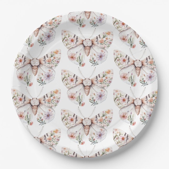 Plato De Papel Mariposa Floral Boho (Anverso)