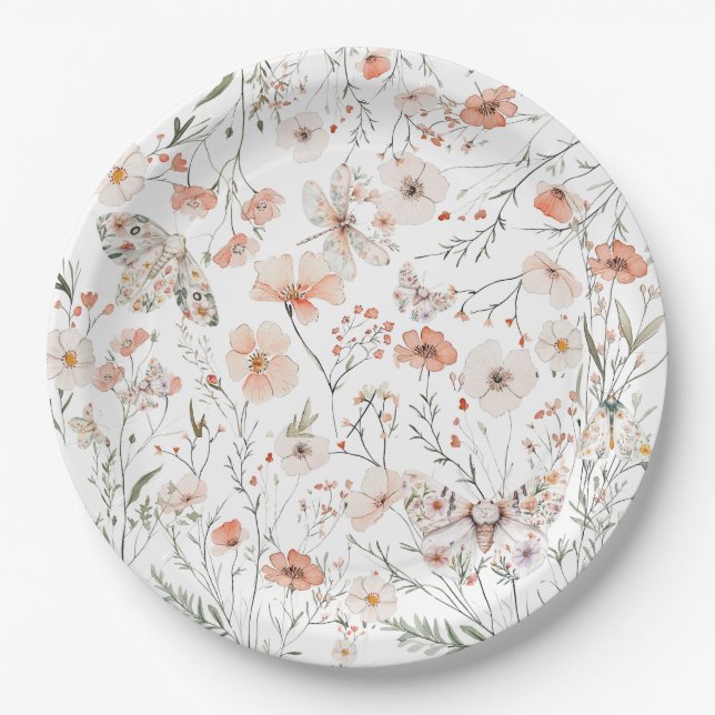 Plato De Papel Mariposa Floral Boho (Anverso)