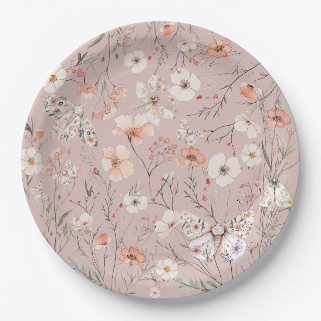 Plato De Papel Mariposa Floral Boho (Anverso)