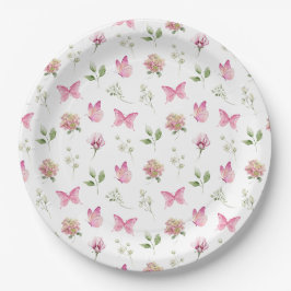 Plato De Papel Mariposa Floral Rosa Blanco Baby Shower