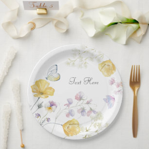 Plato De Papel Mariposa floral silvestre elegante