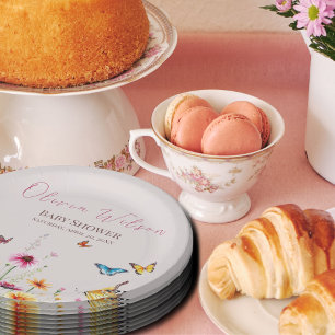Plato De Papel Mariposa florida bebé en Bloom Baby Shower