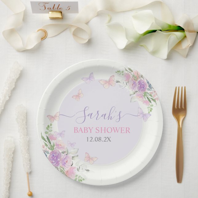 Plato De Papel Mariposa Lilac encantada (Boda)