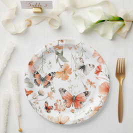 Plato De Papel Mariposa Meadow Watercolor Bonito Brilla Shower