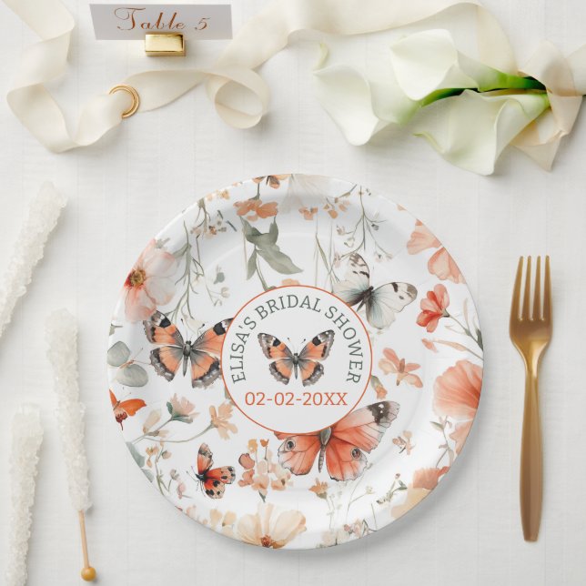 Plato De Papel Mariposa Meadow Watercolor PERSONALIZADO Bridal Sh (Boda)