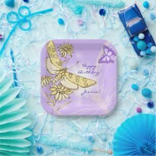 Plato De Papel Mariposa Melocotón Púrpura