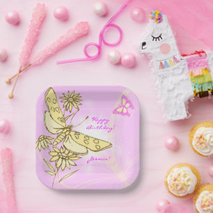 Plato De Papel Mariposa Melocotón Rosa