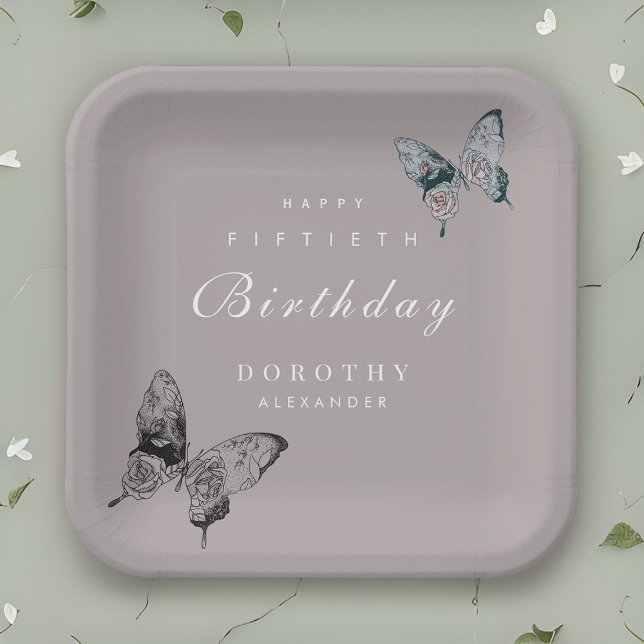 Plato De Papel Mariposa moderna CUALQUIER hito Adulto Cumpleaños (Subido por el creador)