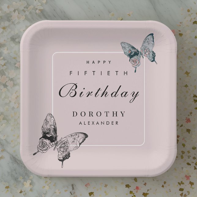 Plato De Papel Mariposa moderna CUALQUIER hito Adulto Cumpleaños (Subido por el creador)