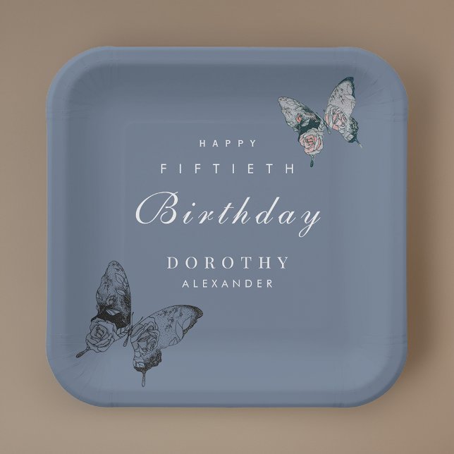 Plato De Papel Mariposa moderna CUALQUIER hito Adulto Cumpleaños (Subido por el creador)