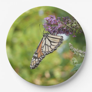 Plato De Papel Mariposa Monarca en Arbusto de Mariposas Púrpura